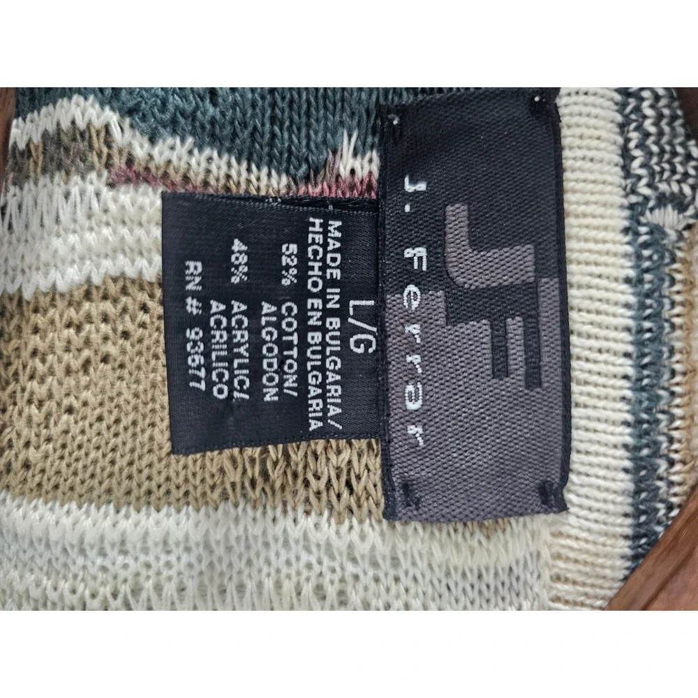 [Grandpacore] J. Ferrar 3D Knit Cardigan Mens Large  Green Striped Coogi Style